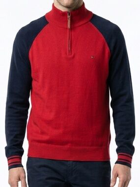 Tommy Hilfiger Men's Red Quarter-Zip‎ Pullover Sweater Size L